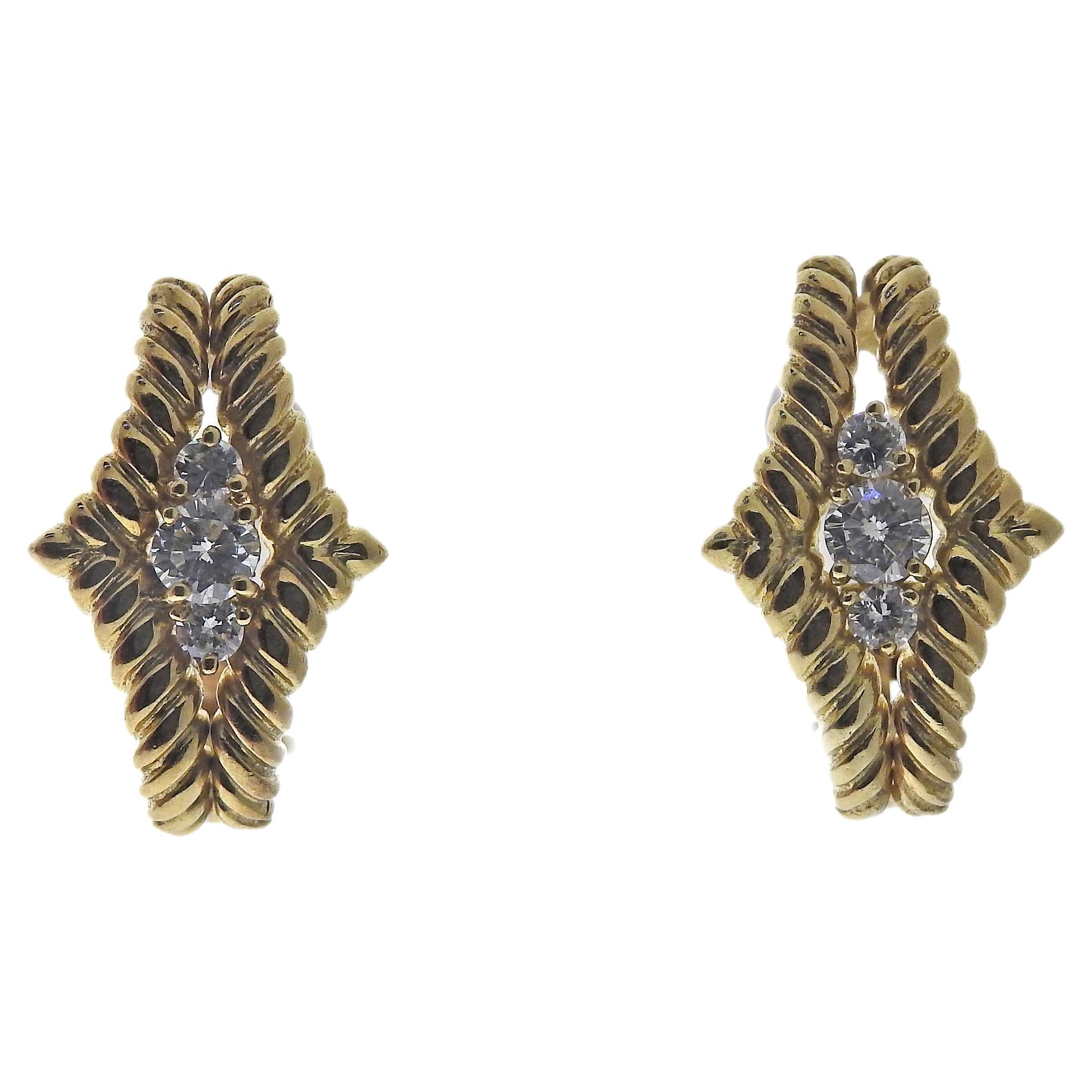 1960s Gold Diamond Earrings For Sale
