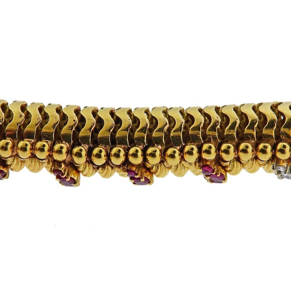 Women's 1960s Gold Diamond Ruby Bracelet For Sale