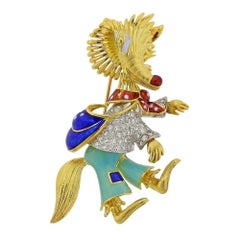 1960s Gold Enamel Diamond Fox Brooch Pin