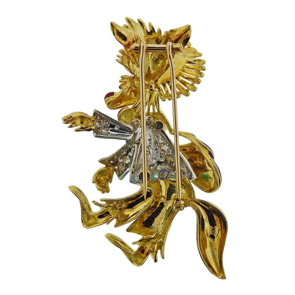 Women's 1960s Gold Enamel Diamond Fox Brooch Pin
