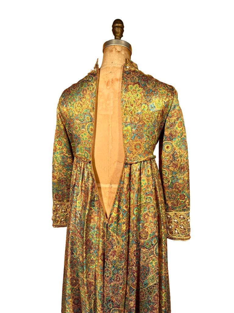 1960’s Gold Gilded Brocade Gown by Joan Leslie For Sale 4