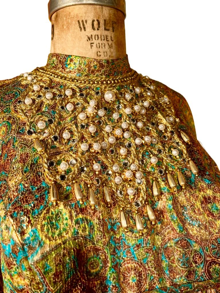 1960’s Gold Gilded Brocade Gown by Joan Leslie For Sale 2