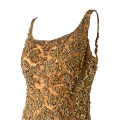 1960's Gold Heavily Embellished Beaded Lace Bombshell Gown