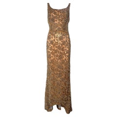 1960's Gold Heavily Embellished Beaded Lace Bombshell Gown