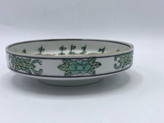 1960s Gold Imari Green and White Dish with Peacock Motif