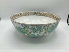 1960s Gold-Imari Green and White Peacock Punch Bowl