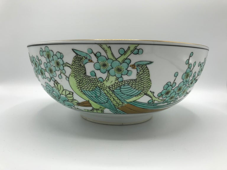 1960s GoldImari Green and White Peacock Punch Bowl at 1stDibs gold