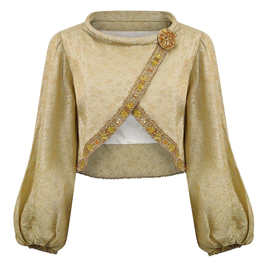 1960s Gold Lamé Jacket With Beaded Trim and Bishops Sleeves 