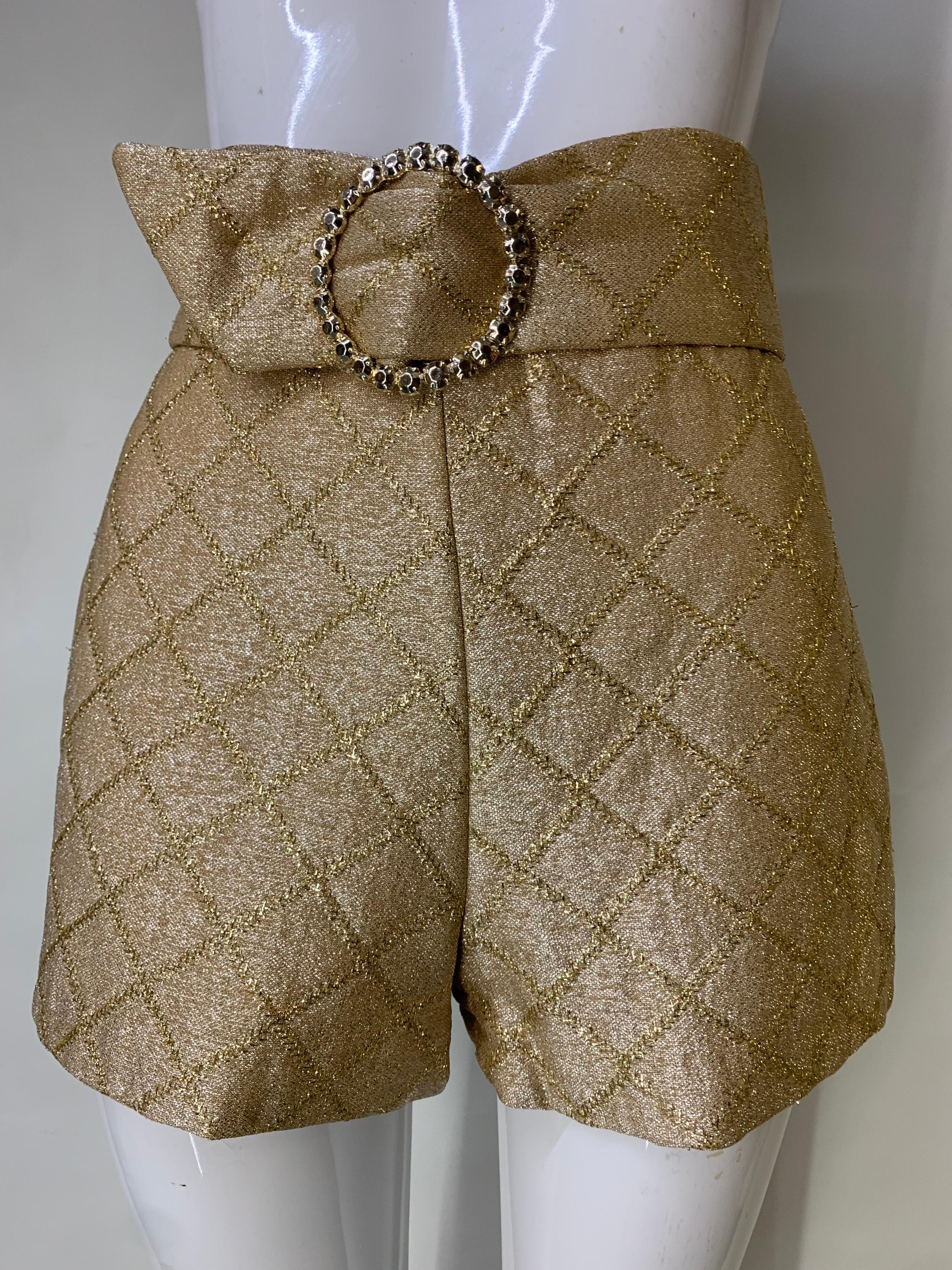 1960s Gold Lame Knit Tunic and Matching Quilted Lame Hot Pants Ensemble  9