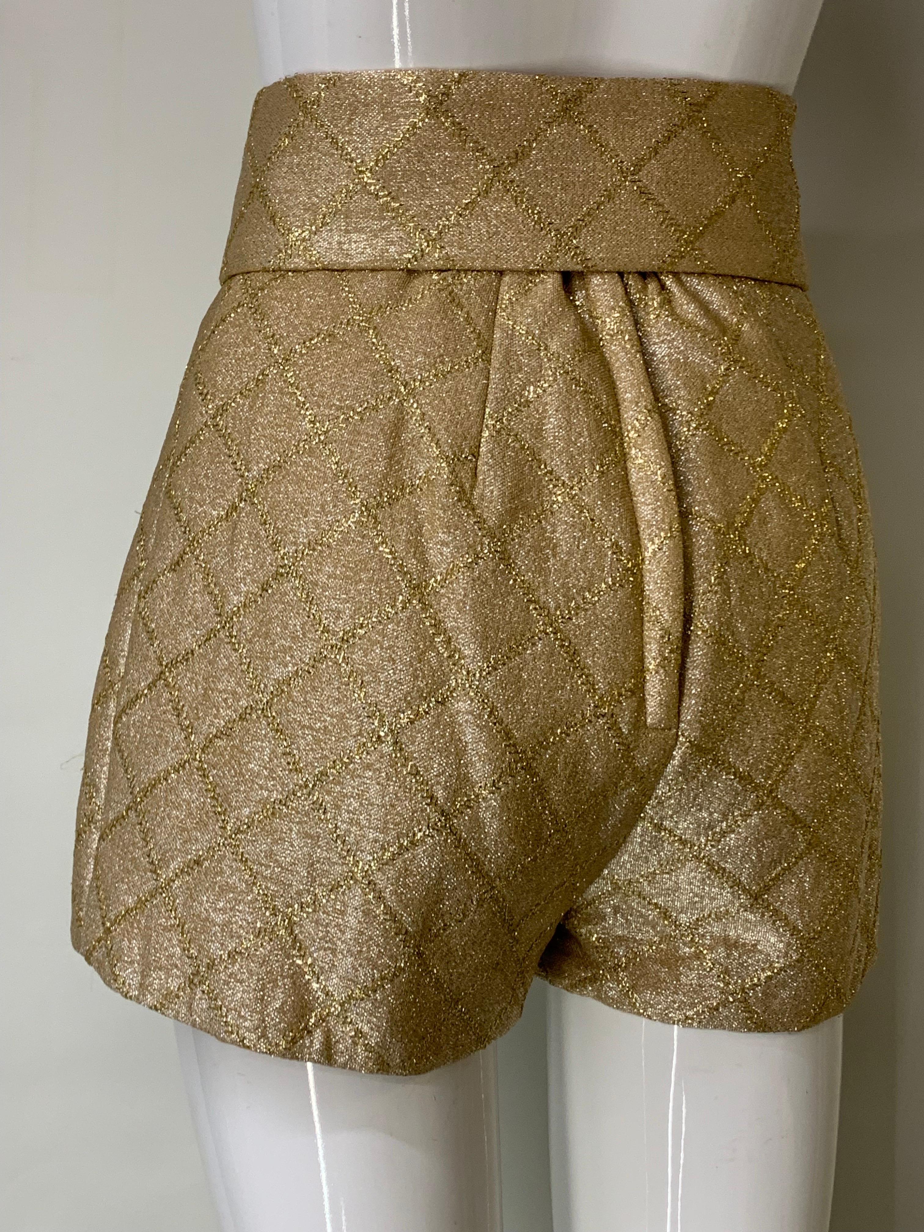 1960s Gold Lame Knit Tunic and Matching Quilted Lame Hot Pants Ensemble  10