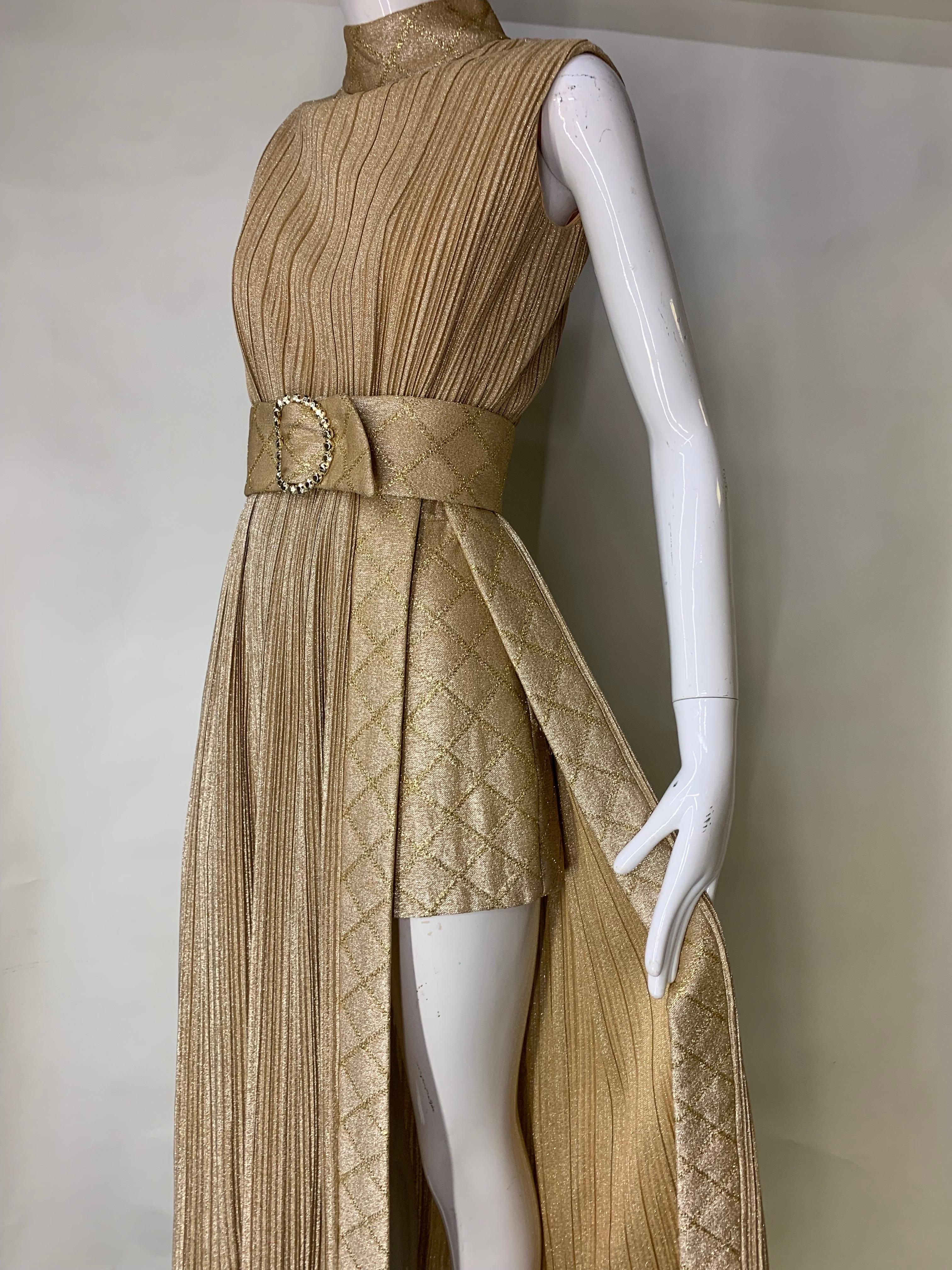 1960s Gold Lame Knit Tunic and Matching Quilted Lame Hot Pants Ensemble  4