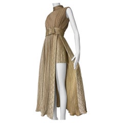1960s Gold Lame Knit Tunic and Matching Quilted Lame Hot Pants Ensemble