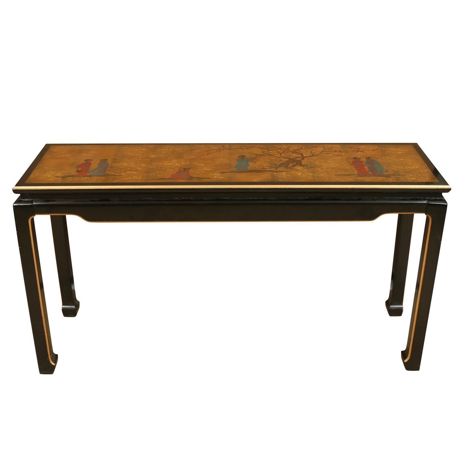 1960's Gold Leaf Asian Console In Good Condition In Locust Valley, NY