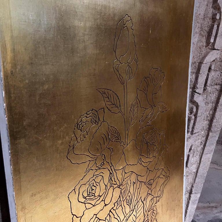 1960er Jahre Blattgold-Blumen-Holz-Türverkleidung doppelseitig aus Mexiko im Angebot 6