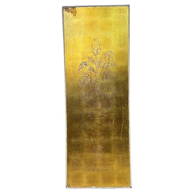 Doppelseitige Türverkleidung aus Blattgold Mexiko 1960er Jahre
Unmarkiert im Stil von Arturo Pani.
Blumendesign 
70,5 h x 25,75 b x 0,25 dick 
Originaler unrestaurierter Vintage-Zustand. 
Offenbar befand sich die Platte im Inneren eines