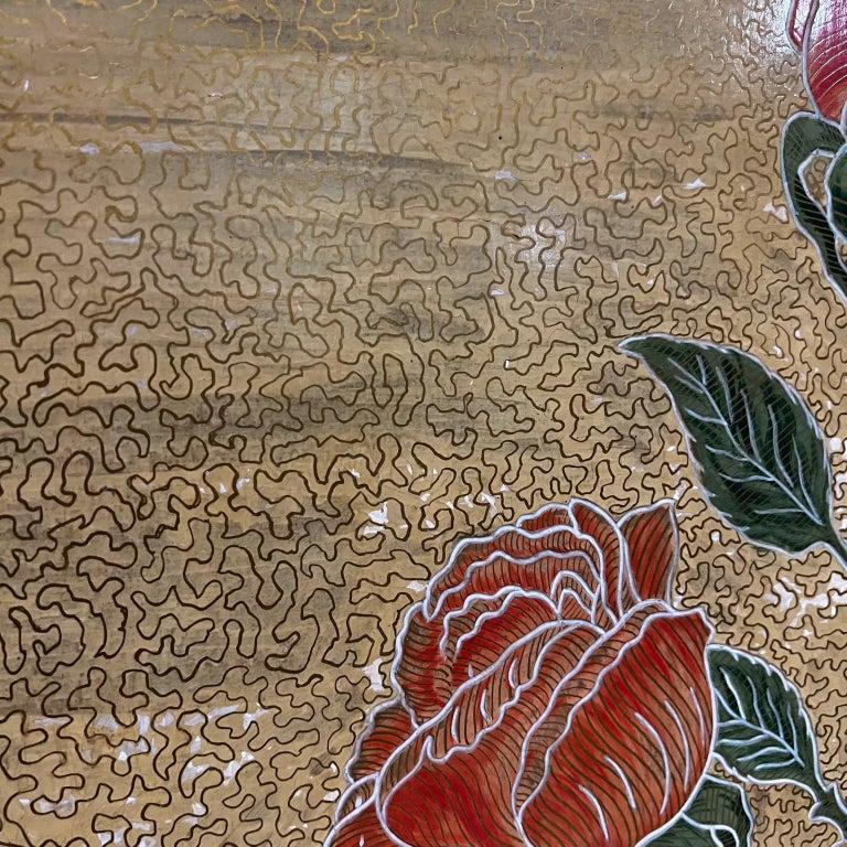 1960er Jahre Blattgold-Blumen-Holz-Türverkleidung doppelseitig aus Mexiko (Mexikanisch) im Angebot