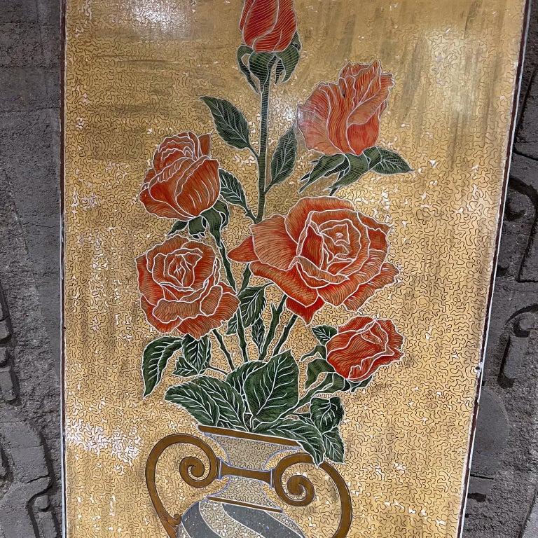 1960er Jahre Blattgold-Blumen-Holz-Türverkleidung doppelseitig aus Mexiko im Zustand „Gut“ im Angebot in Chula Vista, CA