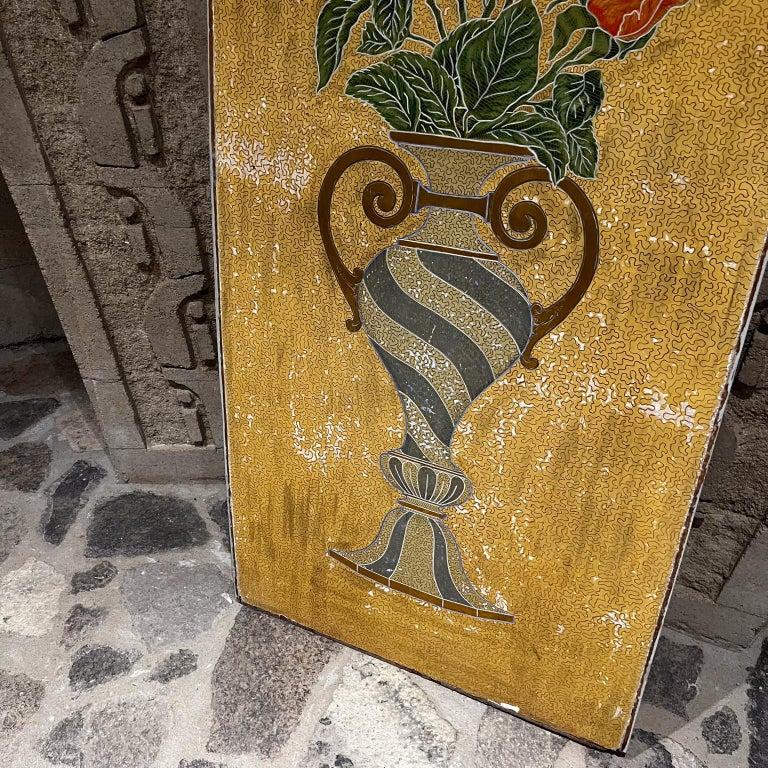 1960er Jahre Blattgold-Blumen-Holz-Türverkleidung doppelseitig aus Mexiko (Mitte des 20. Jahrhunderts) im Angebot