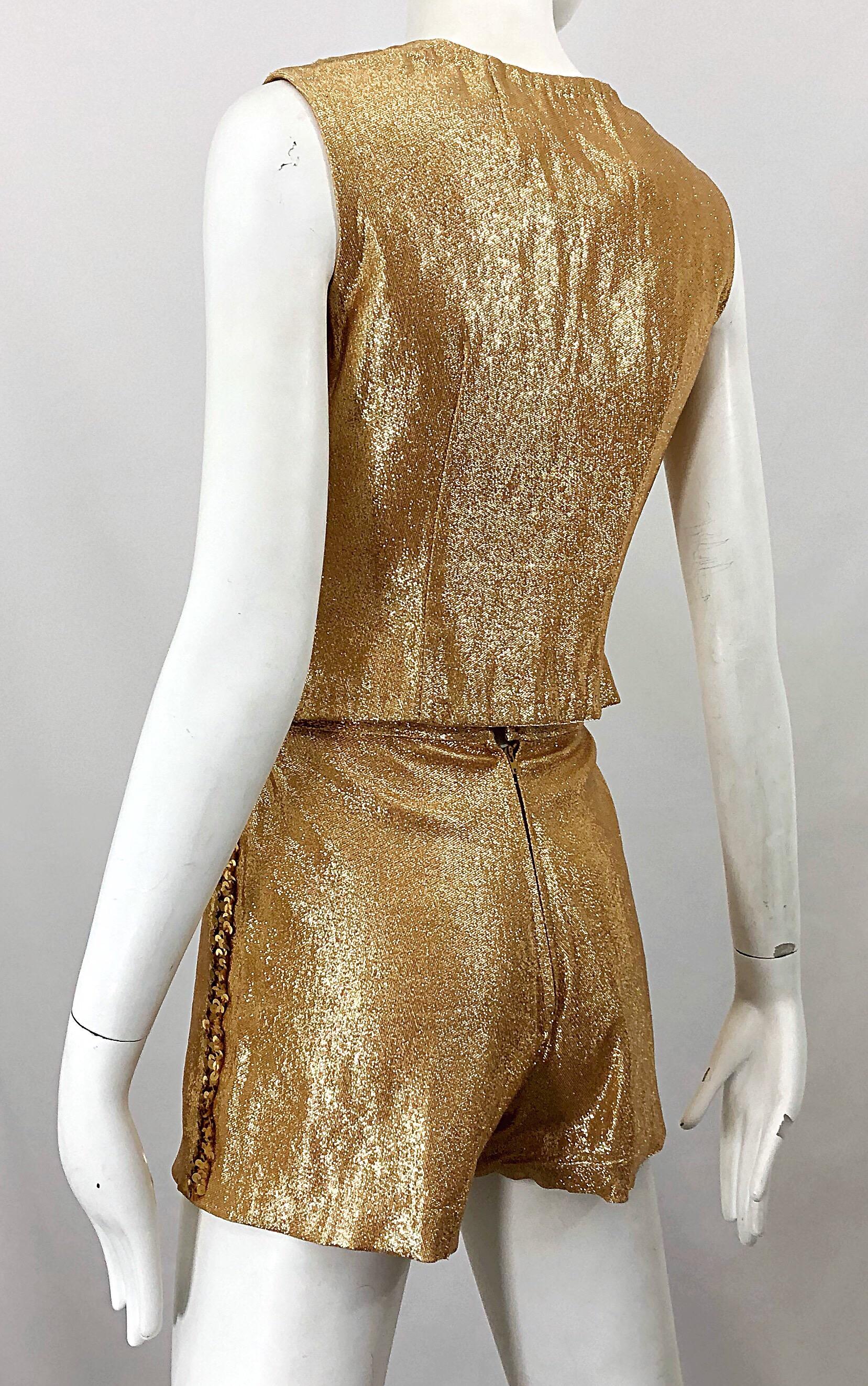 1960s Gold Lurex Sequined Marching Band Vintage Sequined 60s Shorts and Shirt For Sale 3
