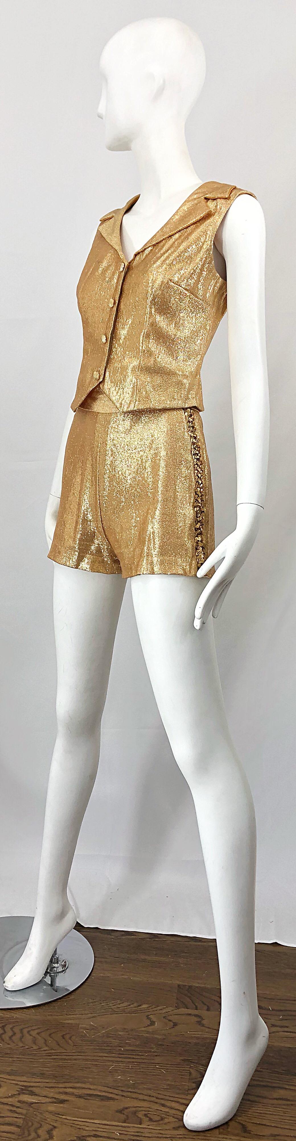 1960s Gold Lurex Sequined Marching Band Vintage Sequined 60s Shorts and Shirt For Sale 4