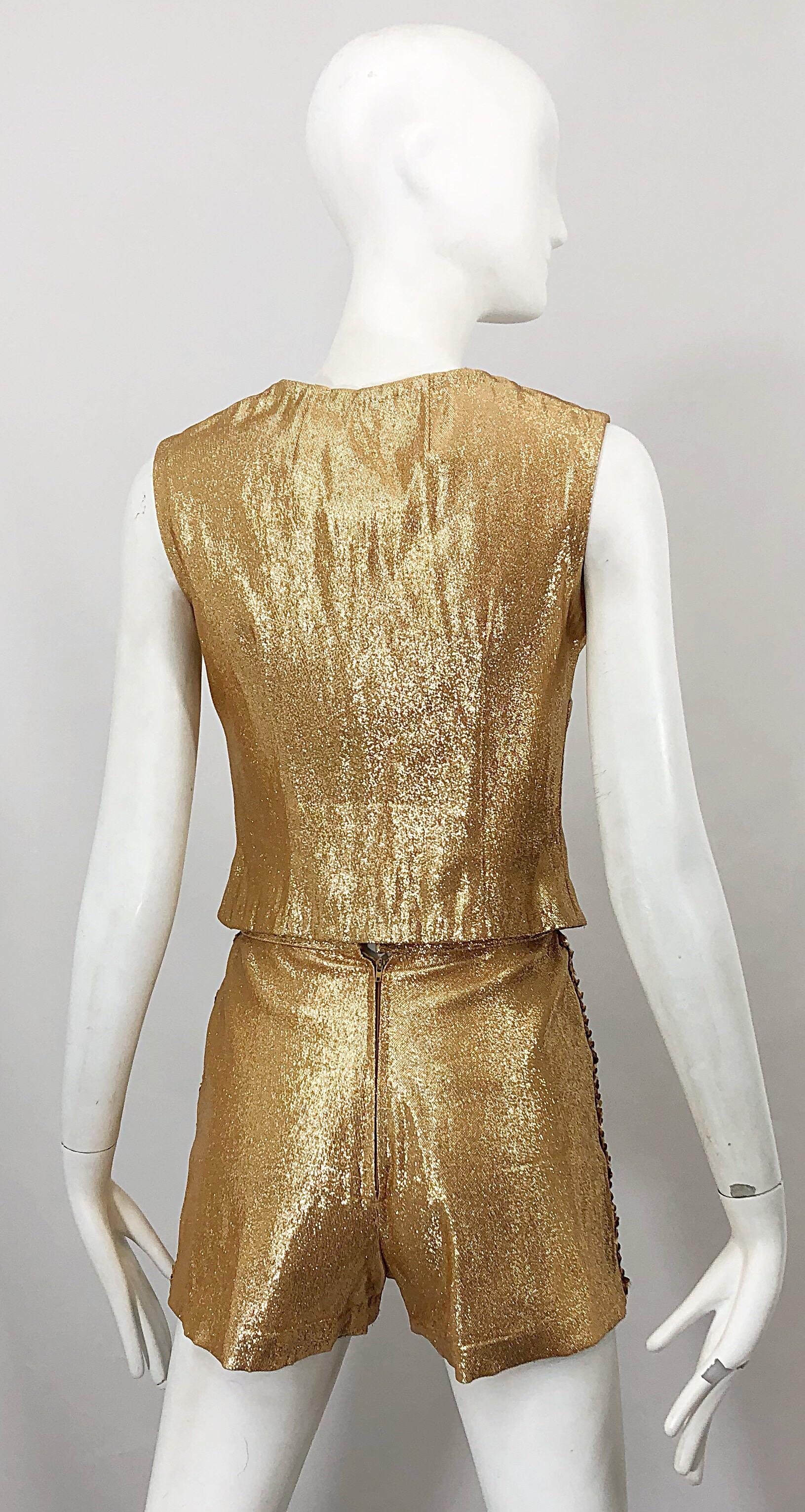 1960s Gold Lurex Sequined Marching Band Vintage Sequined 60s Shorts and Shirt For Sale 5