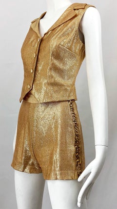 1960s Gold Lurex Sequined Marching Band Vintage Sequined 60s Shorts and Shirt