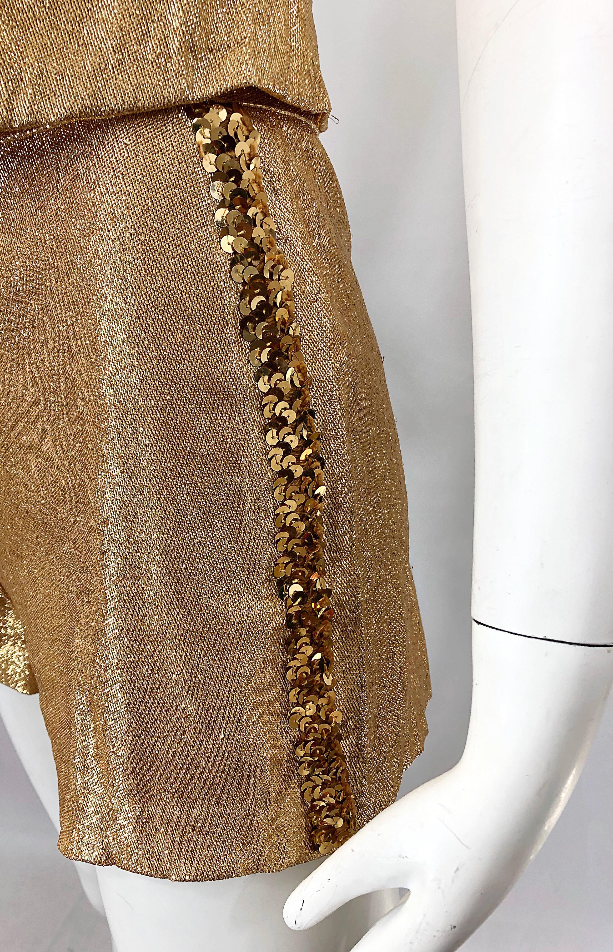Short et chemise à paillettes en lurex doré des années 1960, années 60 Pour femmes en vente