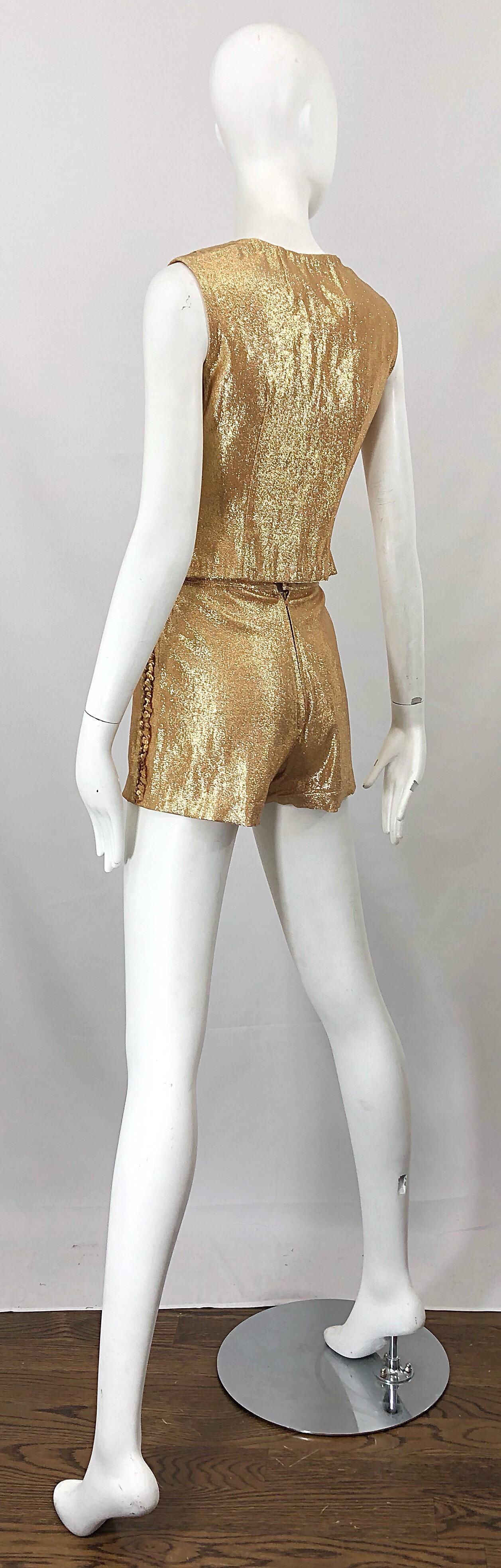 1960s Gold Lurex Sequined Marching Band Vintage Sequined 60s Shorts and Shirt For Sale 1