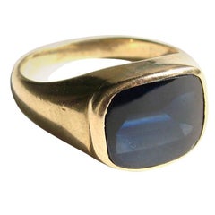 Vintage  1960s Gold Mid Century Men's Ring Blue Beryl 