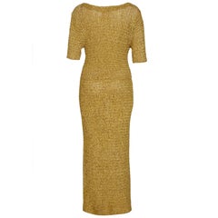 1960s Gold Ochre Ribbon Work Wiggle Dress With Bow Detail