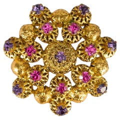 1960s Gold Pink and Purple 3D Brooch