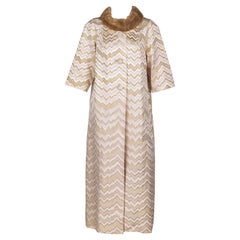 1960s Gold Pink  Brocade Fur collar Evening Coat Att. Oscar de la Renta