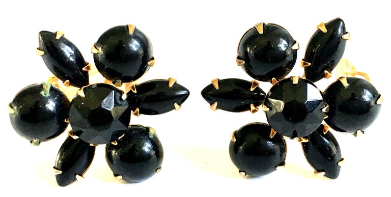 1960 S Gold Plate And Molded Glass Abstract Floral Earrings For