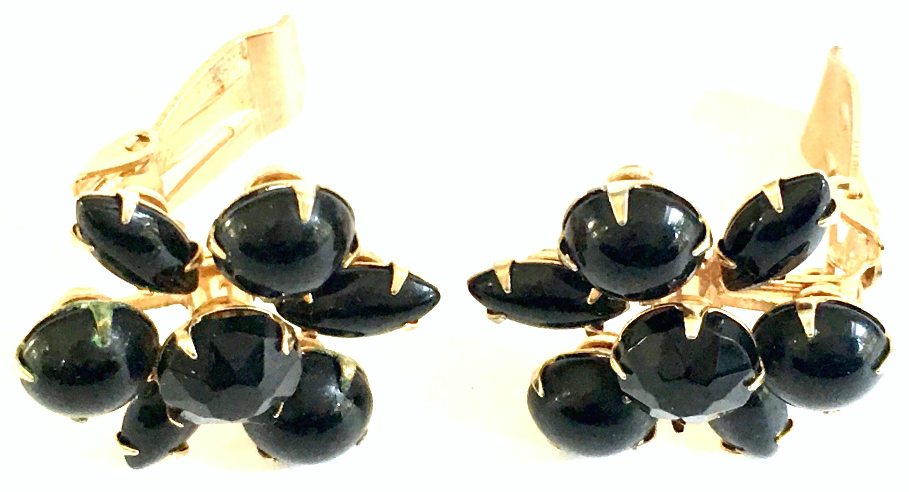 1960'S Gold Plate & Molded Glass Abstract Floral Earrings For Sale 1