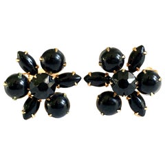 Vintage 1960'S Gold Plate & Molded Glass Abstract Floral Earrings