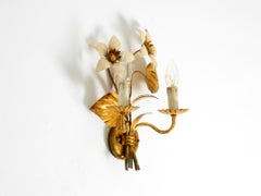 1960s gold-plated and hand-painted Florentine wall lamp with two sockets