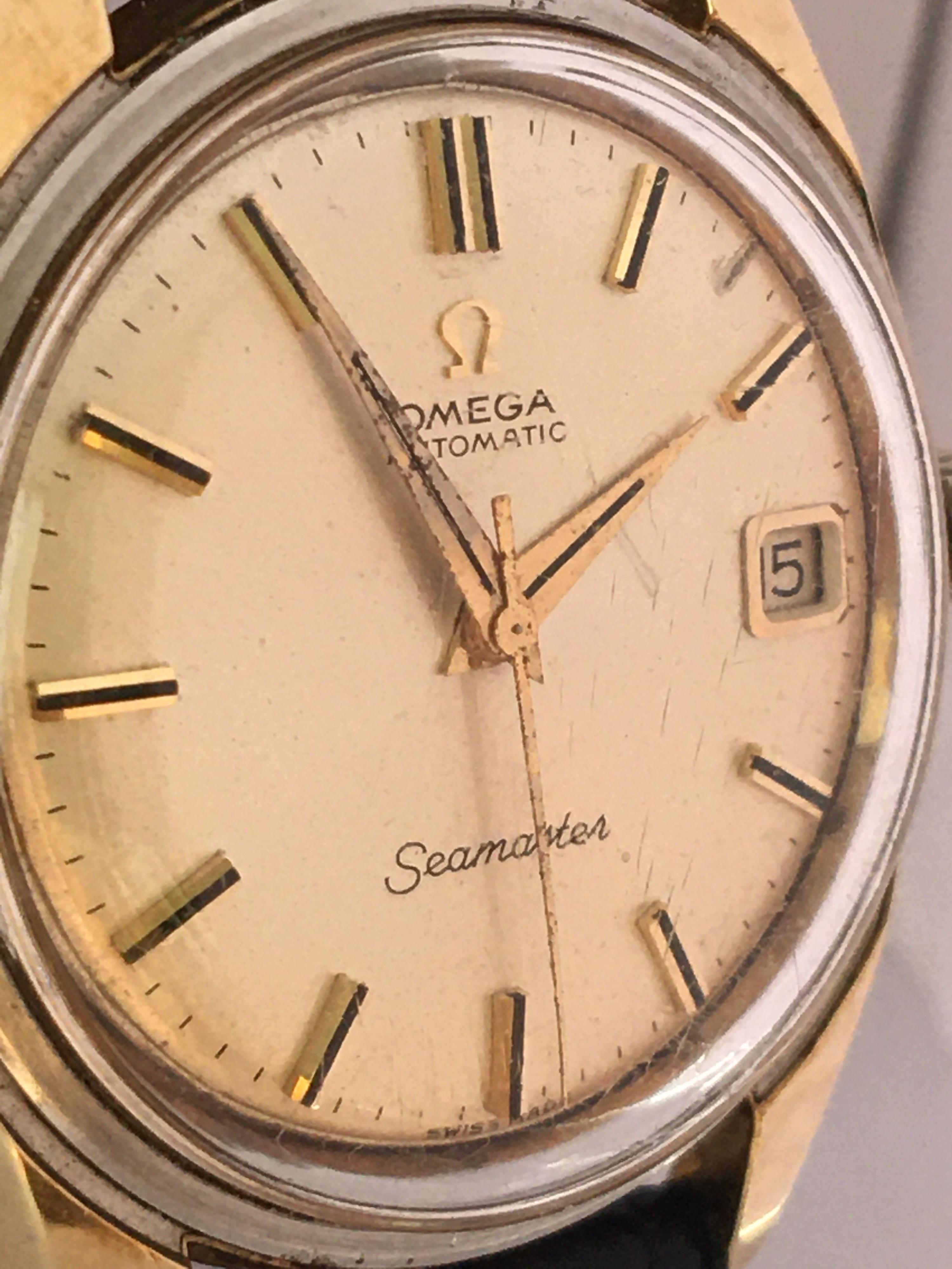 1960s Gold-Plated and Stainless Steel Omega Seamaster Automatic Wristwatch For Sale 4