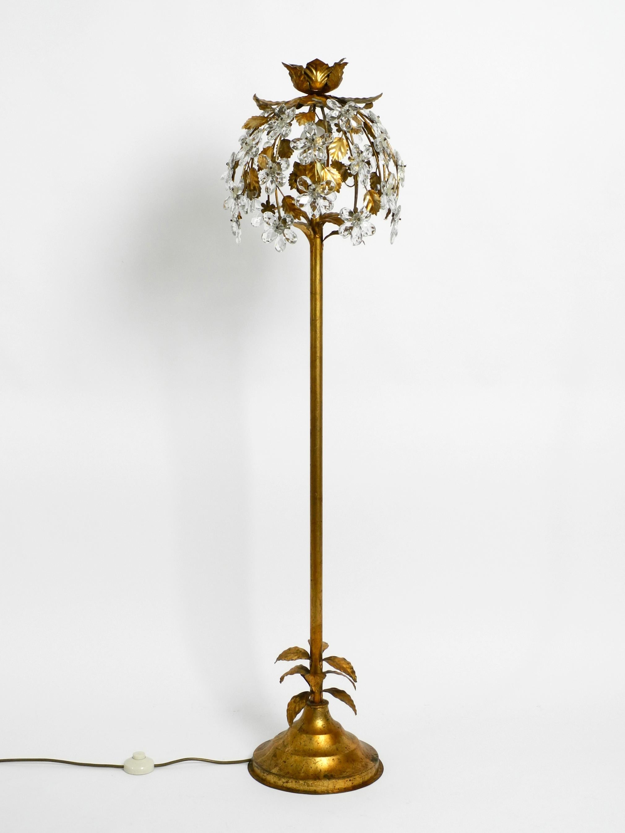 1960s Gold-Plated Florentine Floor Lamp by Banci Firenze with Crystal Stones 4