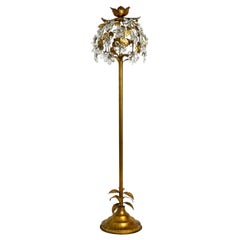 1960s Gold-Plated Florentine Floor Lamp by Banci Firenze with Crystal Stones