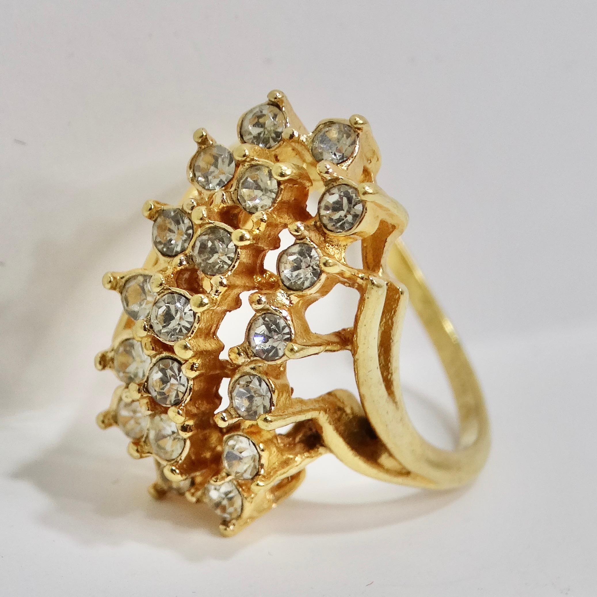 1960s Gold Plated Rhinestone Ring In Good Condition For Sale In Scottsdale, AZ