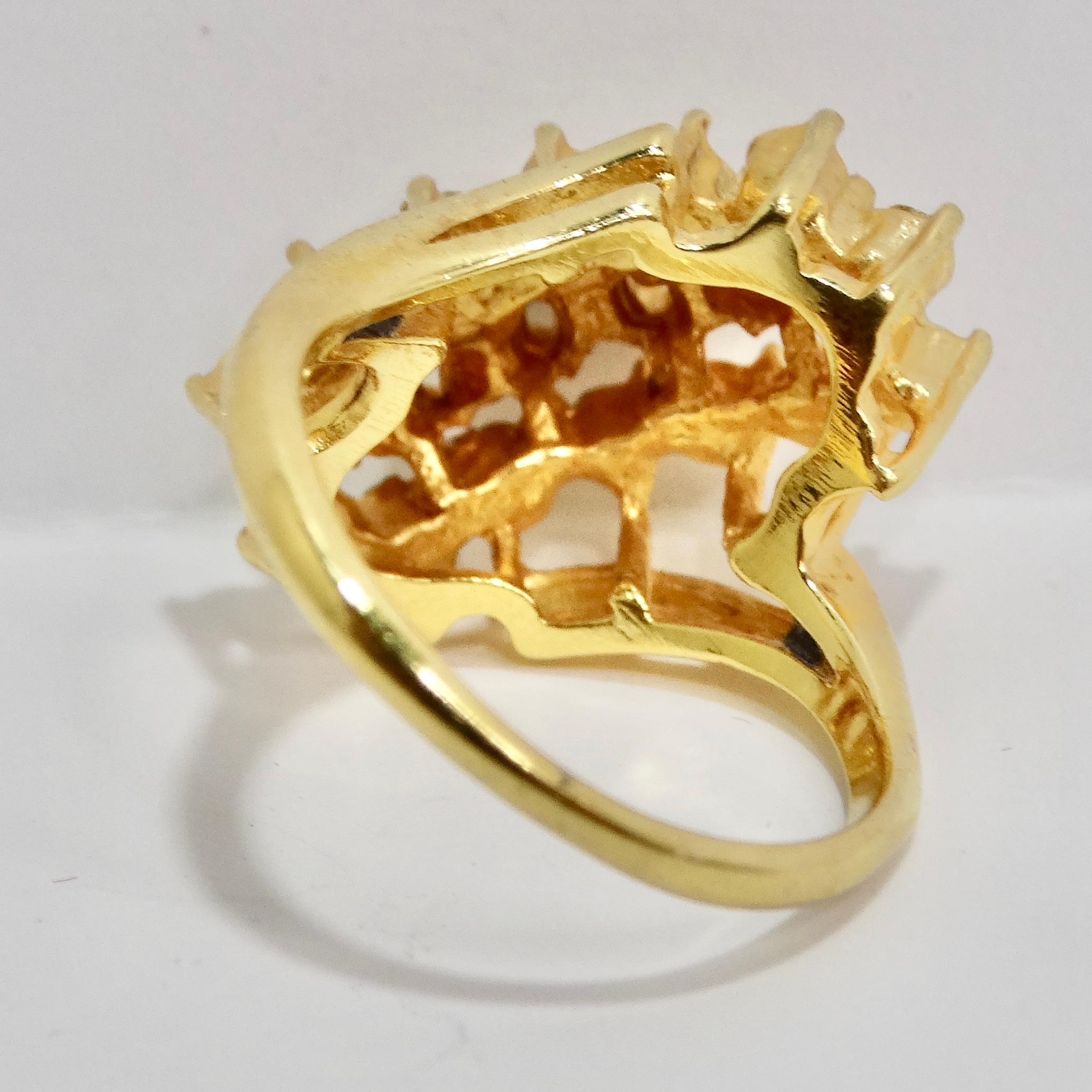 Women's or Men's 1960s Gold Plated Rhinestone Ring For Sale