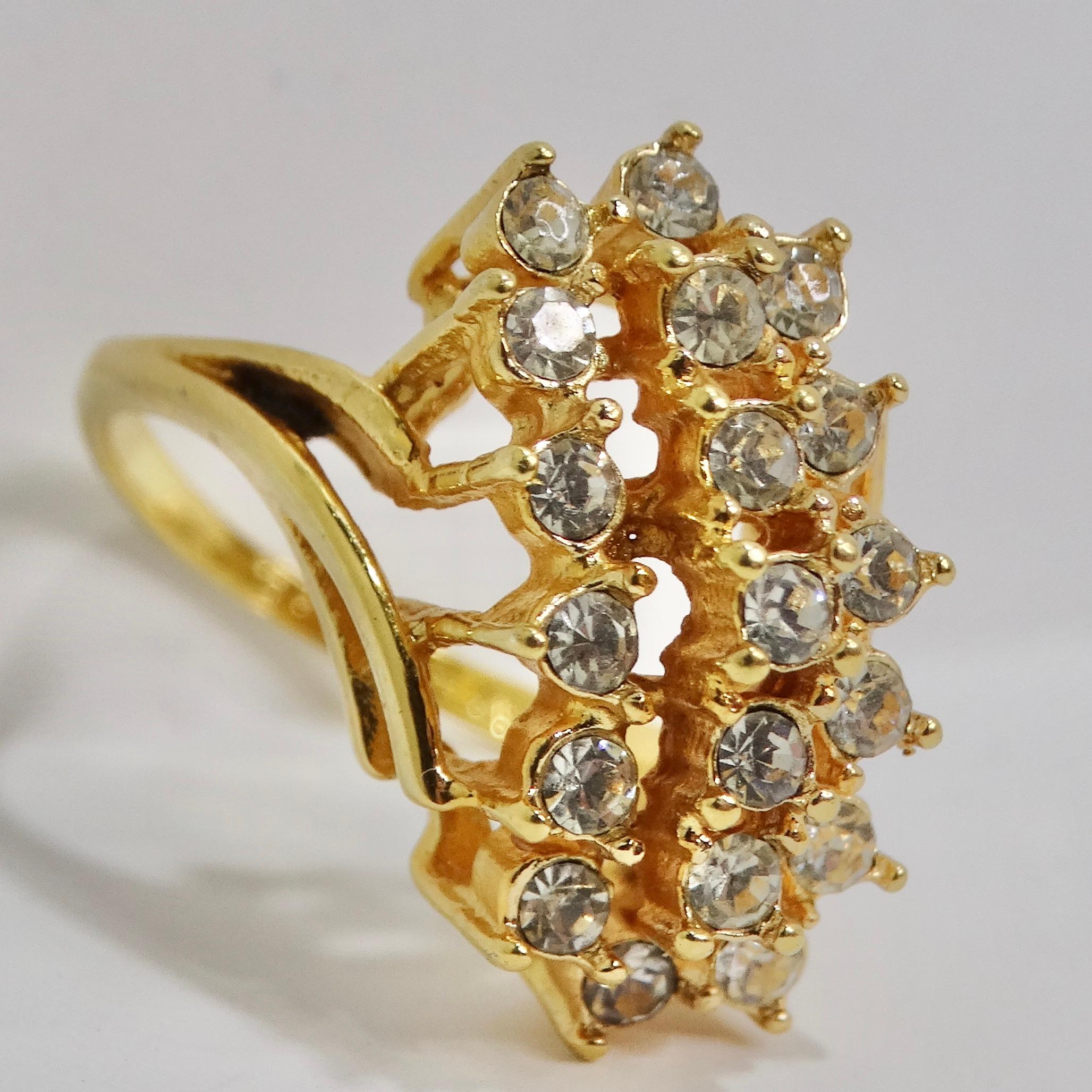 1960s Gold Plated Rhinestone Ring For Sale 1