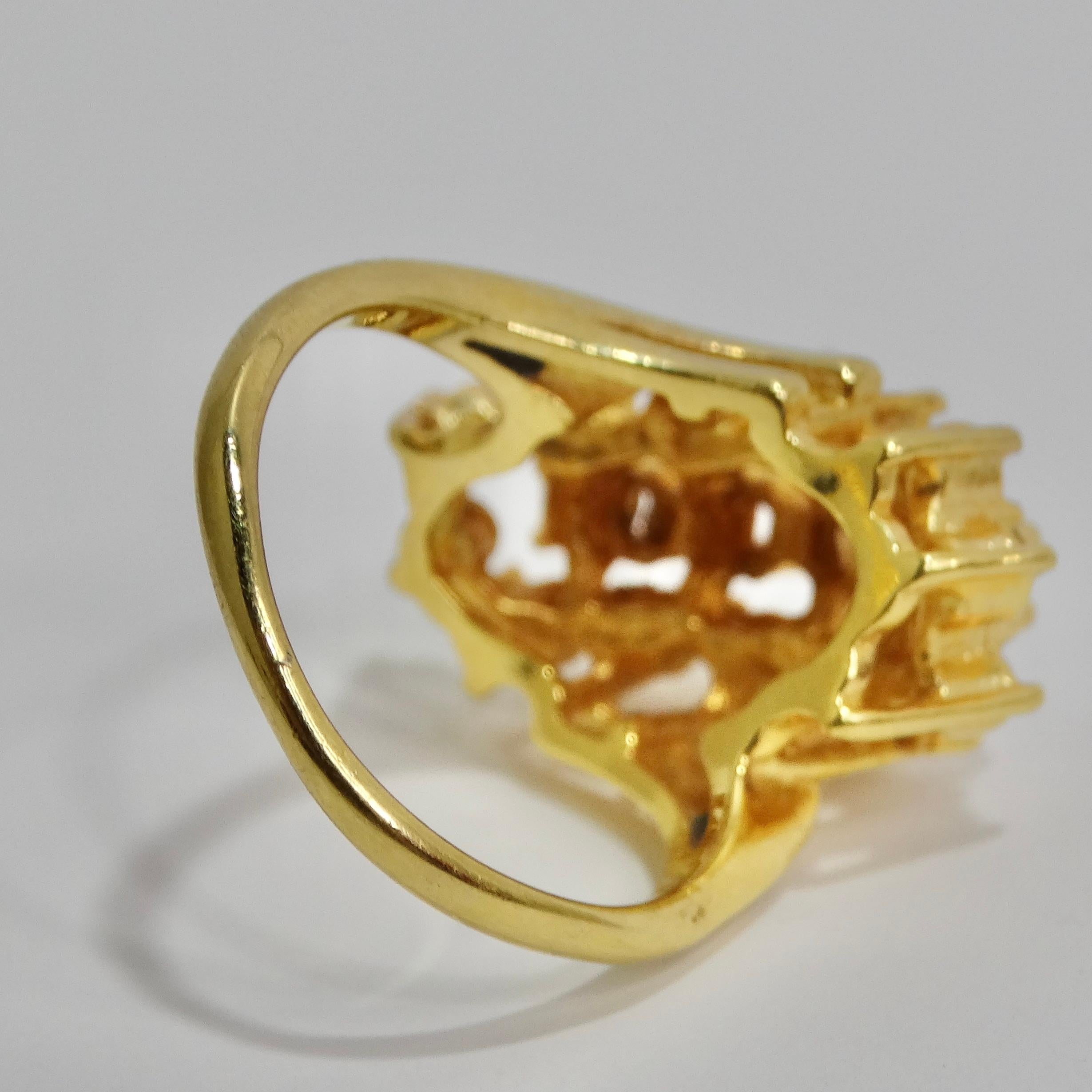 1960s Gold Plated Rhinestone Ring For Sale 2