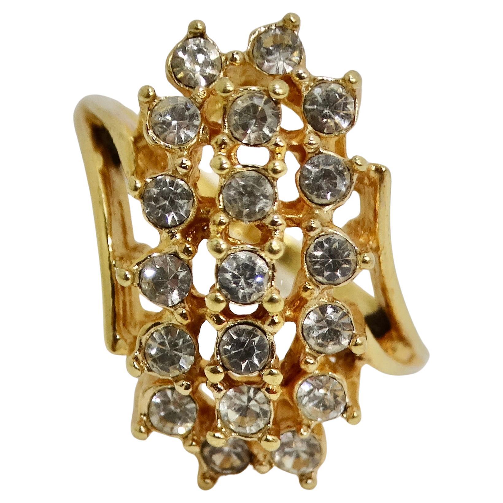 1960s Gold Plated Rhinestone Ring For Sale