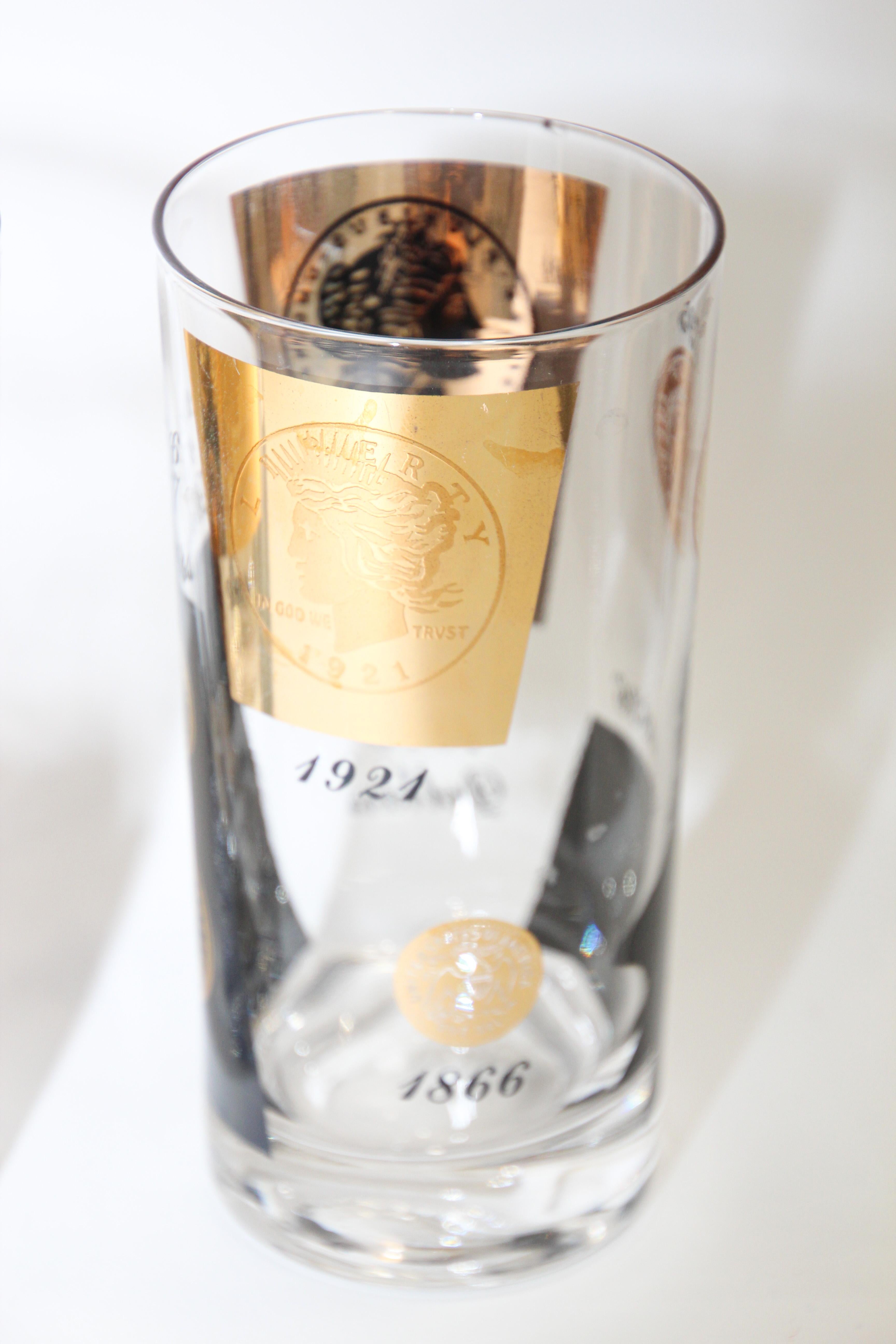 1960s Gold Printed Presidential Coins Highball Glasses Barware Set of 6 en vente 3