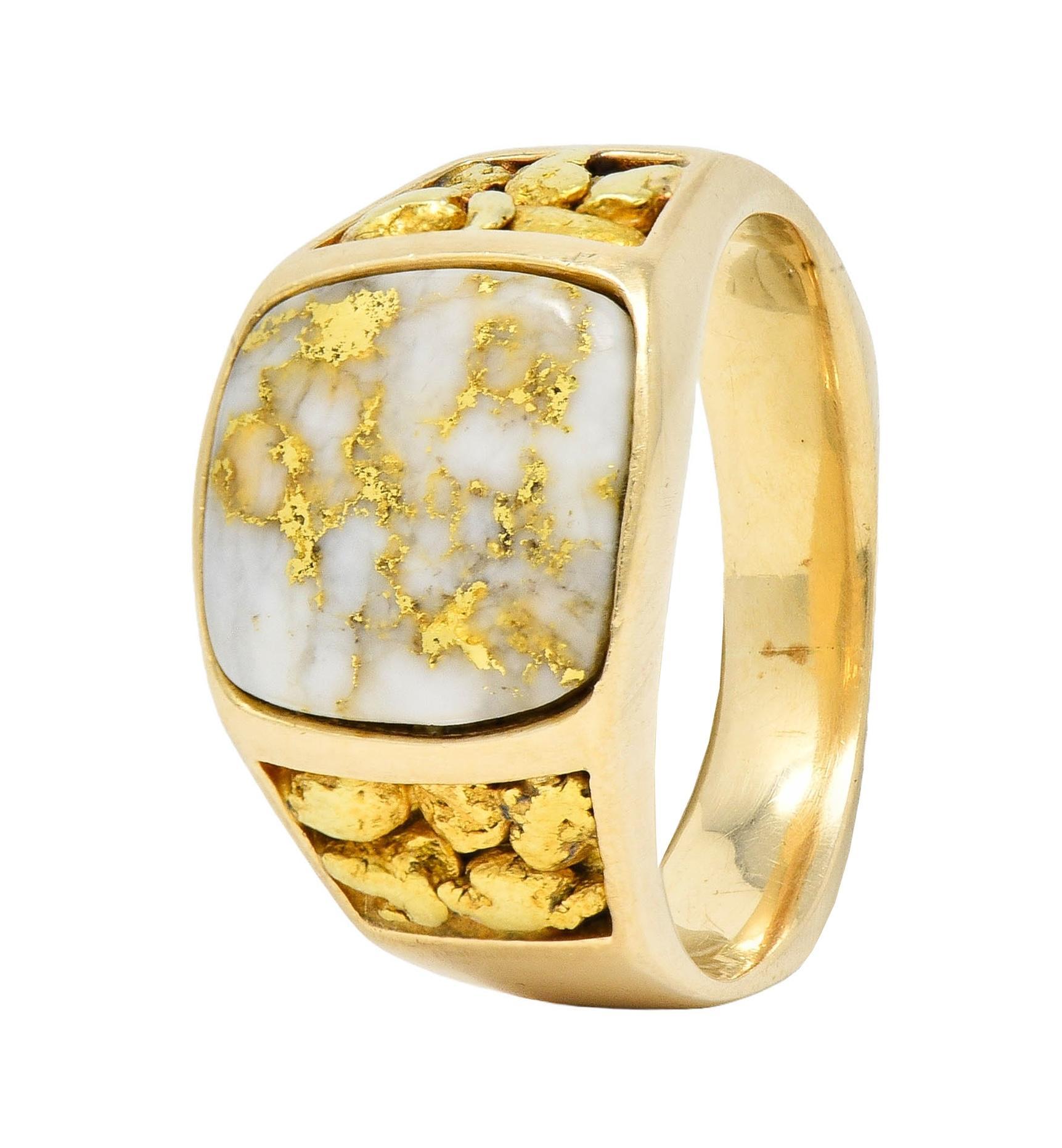 1960s Gold Quartz 14 Karat Yellow Gold Vintage Nugget Signet Ring 6