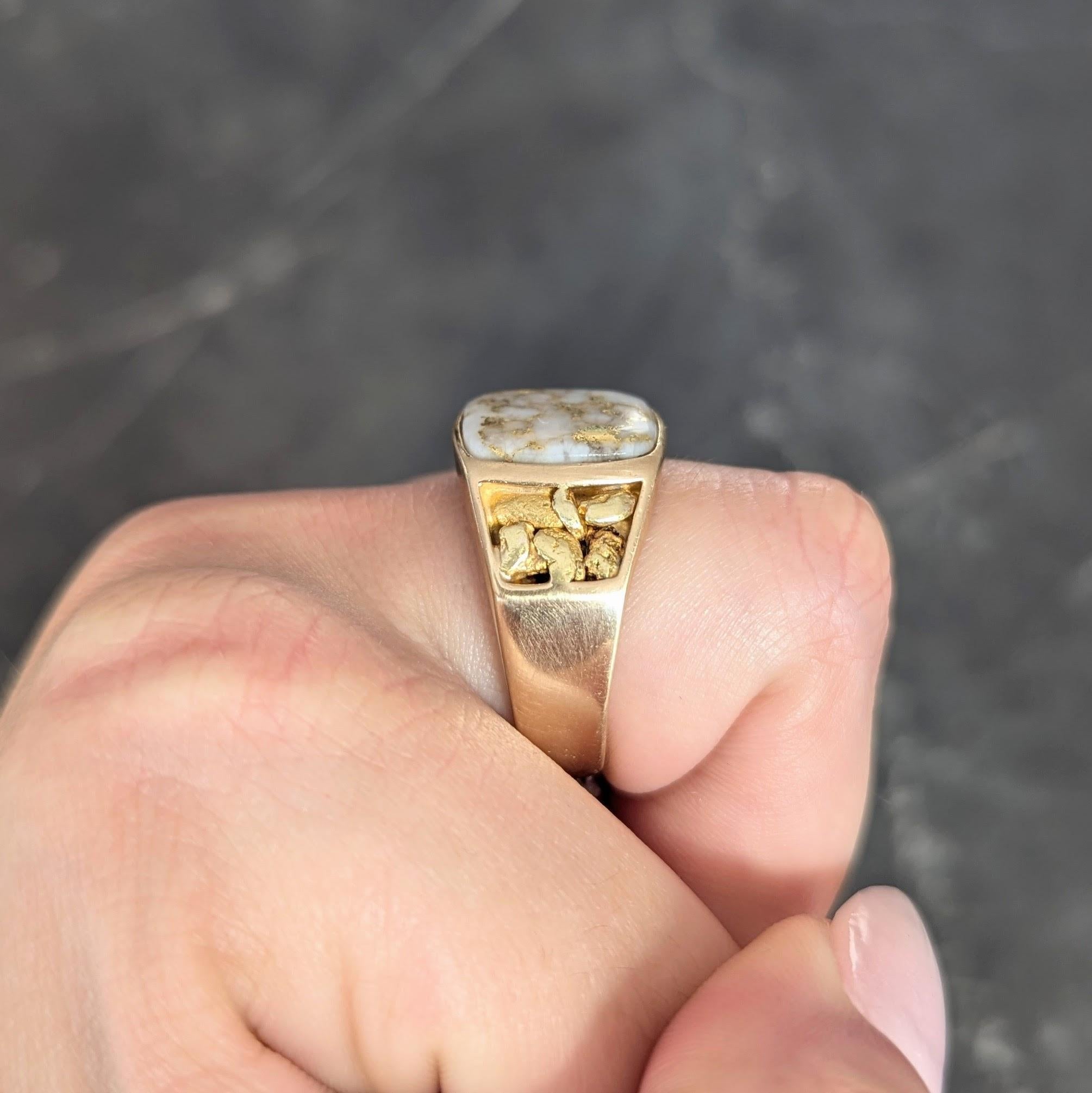 1960s Gold Quartz 14 Karat Yellow Gold Vintage Nugget Signet Ring 9