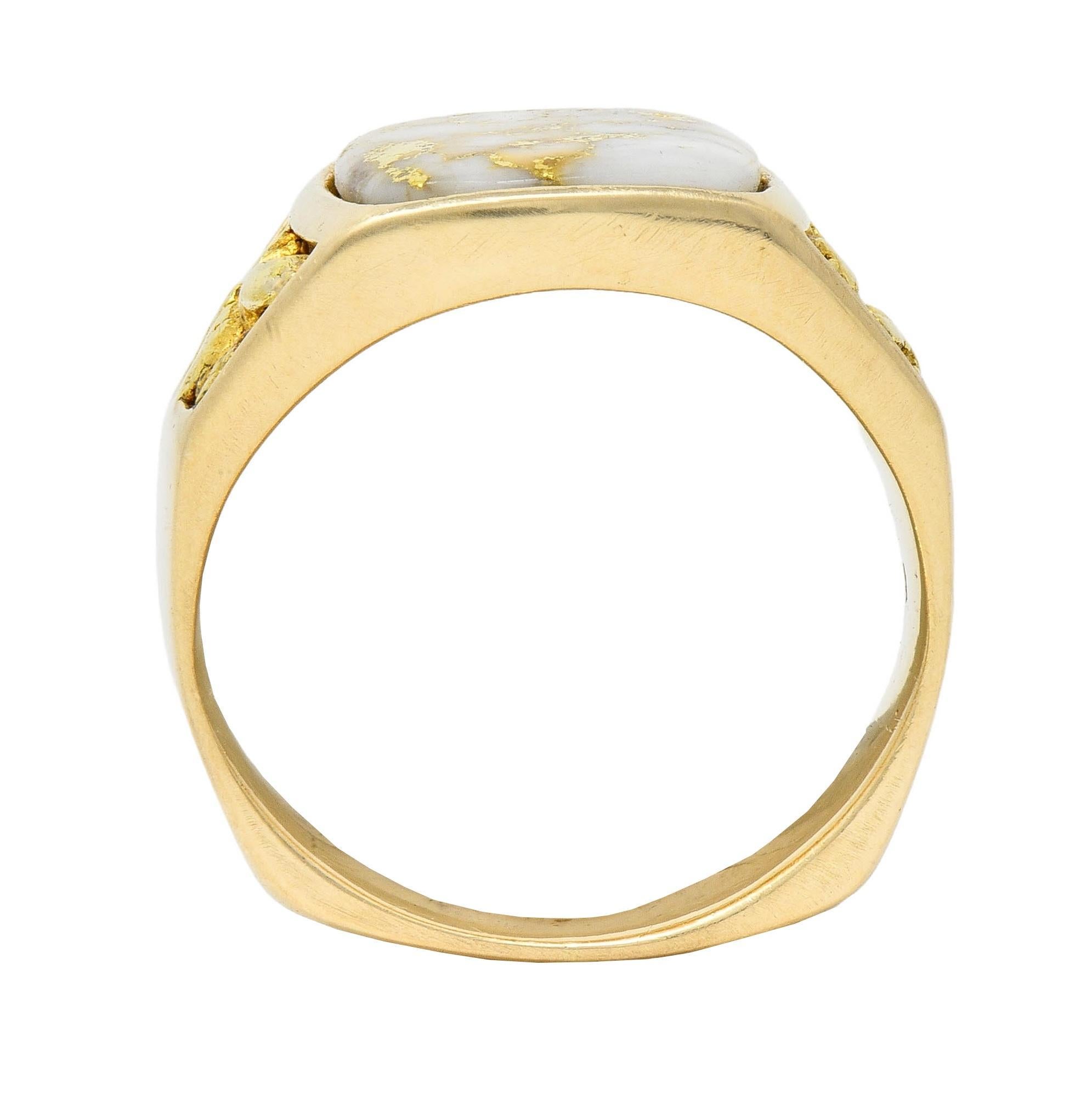 1960s Gold Quartz 14 Karat Yellow Gold Vintage Nugget Signet Ring In Excellent Condition In Philadelphia, PA