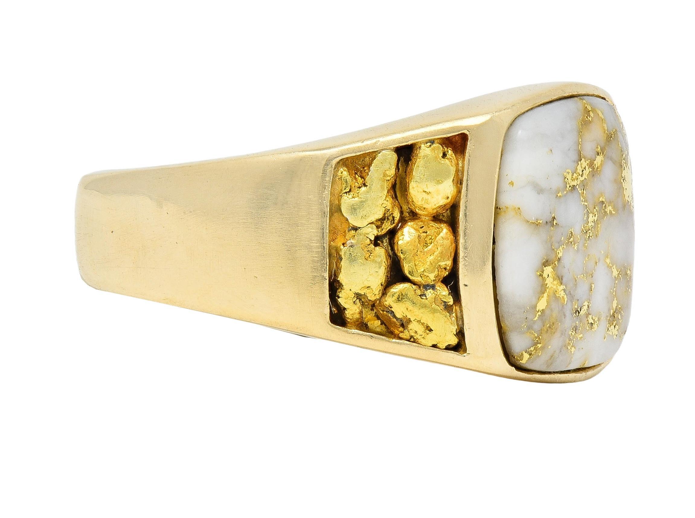 Women's or Men's 1960s Gold Quartz 14 Karat Yellow Gold Vintage Nugget Signet Ring