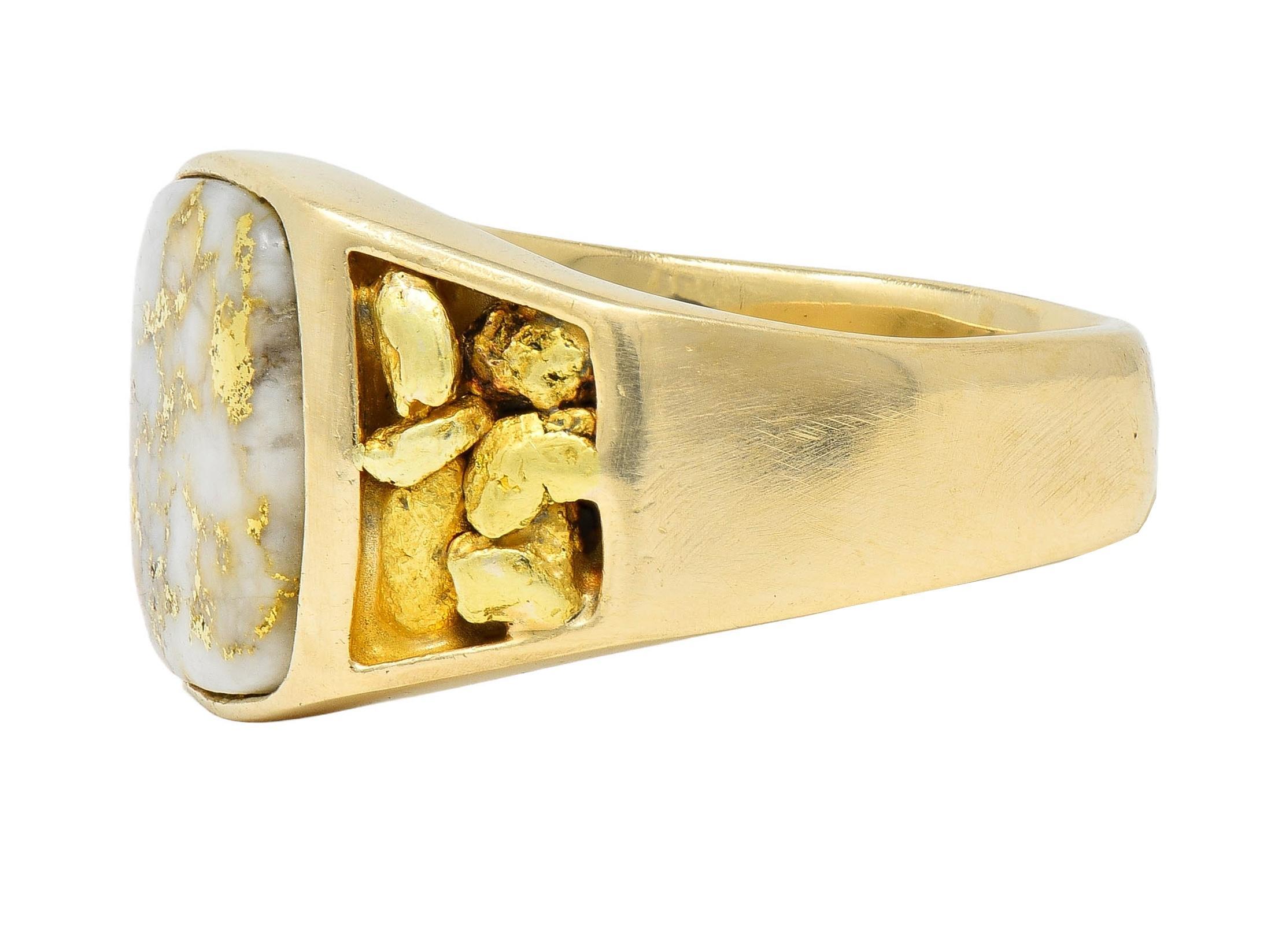 1960s Gold Quartz 14 Karat Yellow Gold Vintage Nugget Signet Ring 2